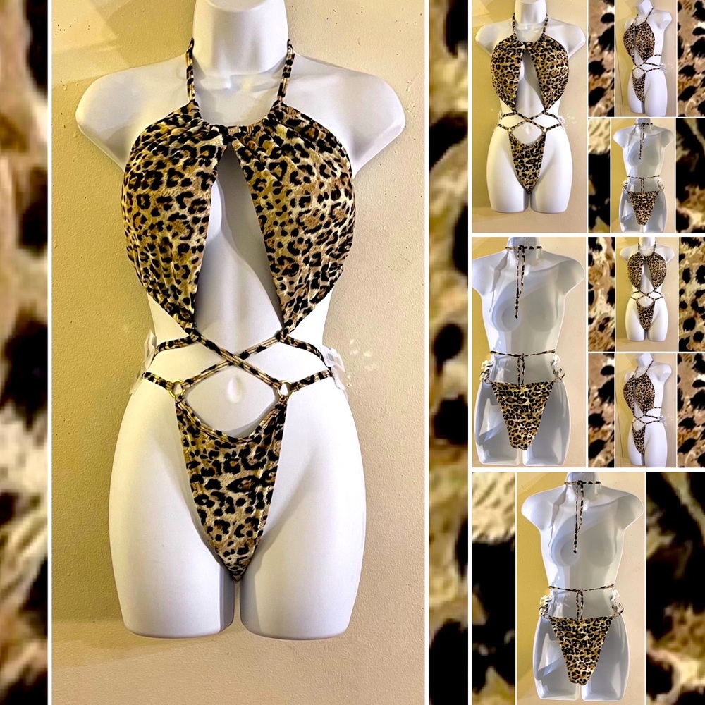 Strappy Leopard One Piece Bikini Swimsuit